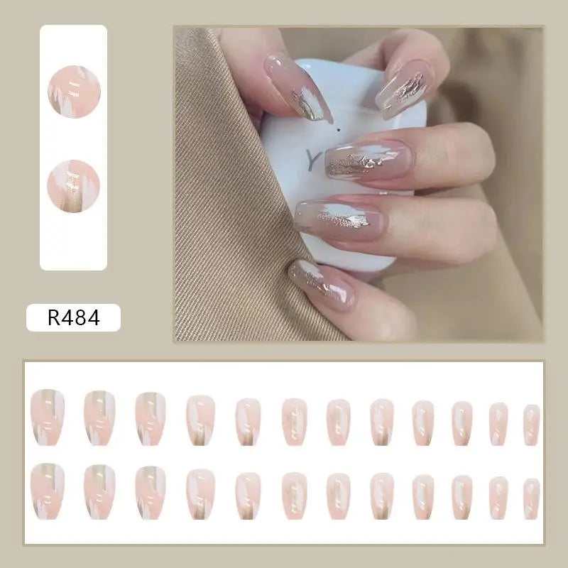 24Pcs Korean Fresh False Nails Patch Artificial Press On Wearing False Nails Detachable Fake Fingernails Full Cover Nail Tips