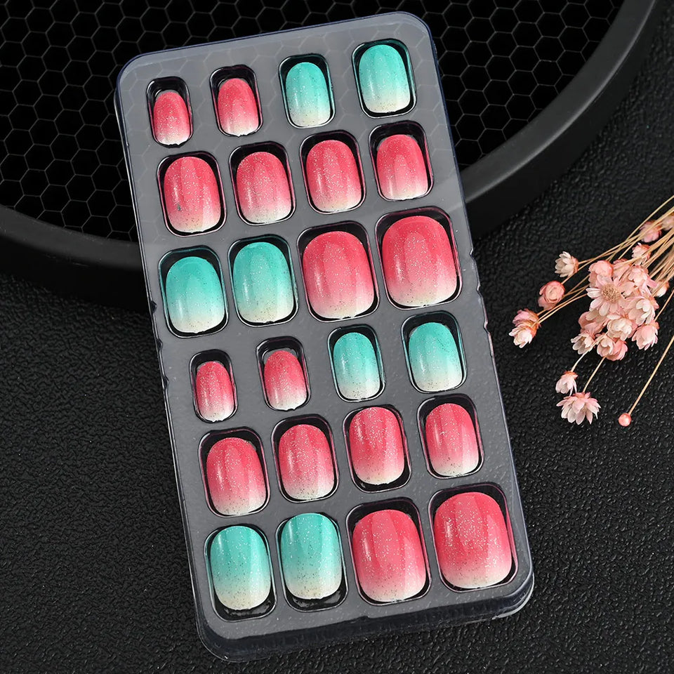 24 Pcs/box Children Cartoon Nail Tips Colorful Artificial Fake Nails for Cute Kids Girls Full Cover Short False Nail Art Kits*