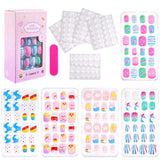 24 Pcs/box Children Cartoon Nail Tips Colorful Artificial Fake Nails for Cute Kids Girls Full Cover Short False Nail Art Kits*