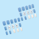 Valentine's Day False Nails with Glue Blue Heart Press on Nails 3d Fake Nails Matte Artificial Finger Manicure Reusable Nails