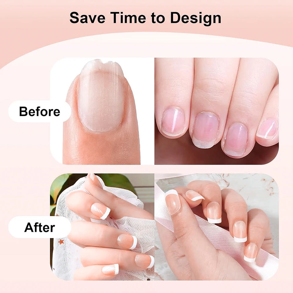 120pcs French Tip Press-On Nails Set Glossy Nude & White Short Square Acrylic Fake Nails Full Cover Brightening Fingernails Tips
