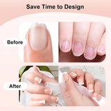 120pcs French Tip Press-On Nails Set Glossy Nude & White Short Square Acrylic Fake Nails Full Cover Brightening Fingernails Tips