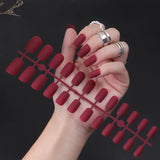 24Pcs/Set Matte False Nails Glue Square Head Frosted Press On Fake Nail Tips Full Cover Artificial Fingernails Ballet Detachable