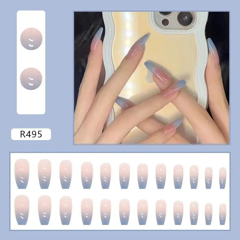 24Pcs Korean Fresh False Nails Patch Artificial Press On Wearing False Nails Detachable Fake Fingernails Full Cover Nail Tips
