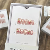 10pcs Handmade False Nails Short Artificial Fingernails Fake Nails Cute 3d Strawberry Manicure Press on Nails with Charms 2025