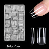 120/240/330/600pcs Medium Square Fake Nails - Clear Press-On Nails with Removable Gel Tips, Full Coverage Artificial Nails for S
