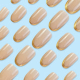 Short Medium Press On Nails Gold French Tip Minimalist Elegant False Nails Full Cover Glue on Artificial Nails for Women Daily