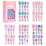 24 Pcs/box Children Cartoon Nail Tips Colorful Artificial Fake Nails for Cute Kids Girls Full Cover Short False Nail Art Kits*