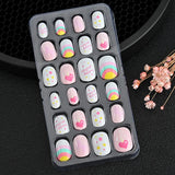 24 Pcs/box Children Cartoon Nail Tips Colorful Artificial Fake Nails for Cute Kids Girls Full Cover Short False Nail Art Kits*