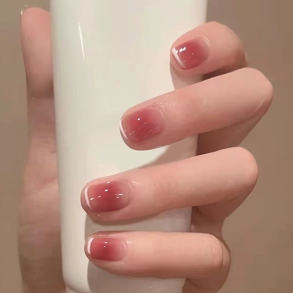 24pcs/Set Gorgeous Wine Red False Nails With Glue Middle Long Round Head Full Nail Tips Finished Fake Nail artificial nails