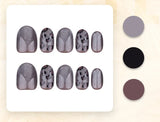 24pcs Dark Gray Leopard Print Cat Eyes Press on Nail Short Ellipse Artificial Fake Nails Seamless Removable False Nail