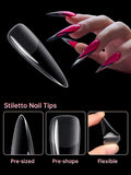 240pcs Stiletto Nail Tips Set, Clear Full Cover Fake Nails, Acrylic Artificial Fingernails, Durable Press-On Manicure Extension,