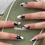 24Pcs/Set Medium Long Halo French Artificial Press on Nail Adhesive Full Coverage Fake Nails Removable Wearing False Nails Tips