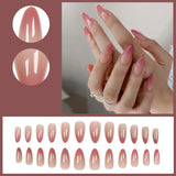 24pcs/Set Gorgeous Wine Red False Nails With Glue Middle Long Round Head Full Nail Tips Finished Fake Nail artificial nails
