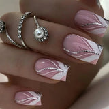 24Pcs/Set Medium Long Halo French Artificial Press on Nail Adhesive Full Coverage Fake Nails Removable Wearing False Nails Tips