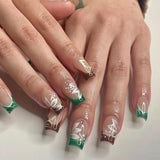 24Pcs/Set Medium Long Halo French Artificial Press on Nail Adhesive Full Coverage Fake Nails Removable Wearing False Nails Tips