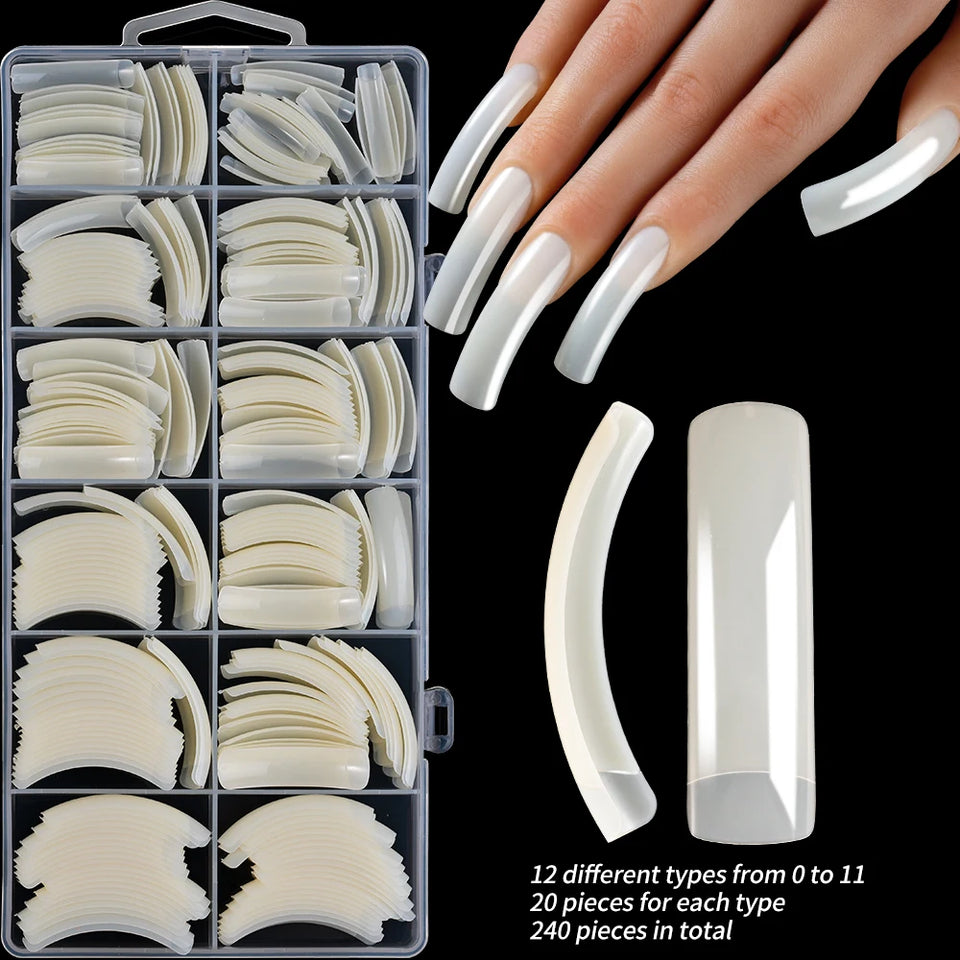 Long Hawk Curved Press On Nail Tips Full Cover Acrylic Artificial Curve Arch Coffin Fake Nails DIY Eagle Claw Shape 240pcs Nails