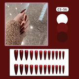 24pcs/Set Gorgeous Wine Red False Nails With Glue Middle Long Round Head Full Nail Tips Finished Fake Nail artificial nails