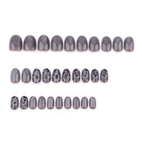 24pcs Dark Gray Leopard Print Cat Eyes Press on Nail Short Ellipse Artificial Fake Nails Seamless Removable False Nail