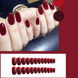 24pcs/Set Gorgeous Wine Red False Nails With Glue Middle Long Round Head Full Nail Tips Finished Fake Nail artificial nails