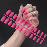 24Pcs/Set Matte False Nails Glue Square Head Frosted Press On Fake Nail Tips Full Cover Artificial Fingernails Ballet Detachable