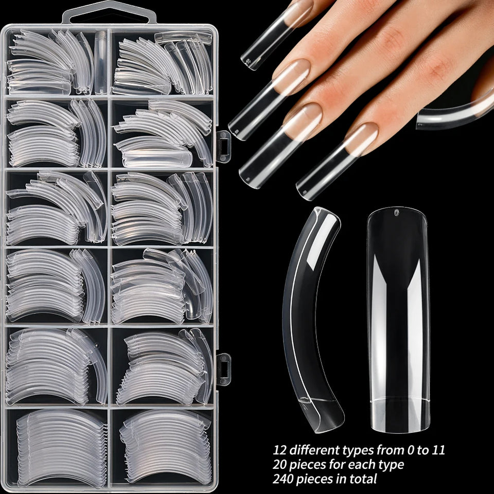 Long Hawk Curved Press On Nail Tips Full Cover Acrylic Artificial Curve Arch Coffin Fake Nails DIY Eagle Claw Shape 240pcs Nails