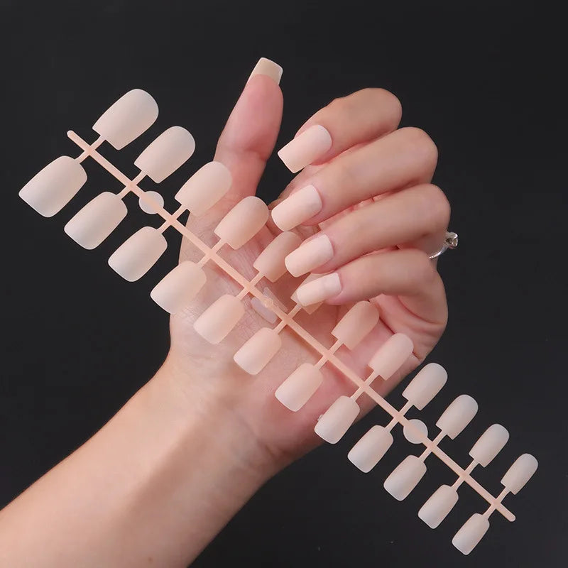 24Pcs/Set Matte False Nails Glue Square Head Frosted Press On Fake Nail Tips Full Cover Artificial Fingernails Ballet Detachable