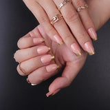 24Pcs/Set Medium Long Halo French Artificial Press on Nail Adhesive Full Coverage Fake Nails Removable Wearing False Nails Tips