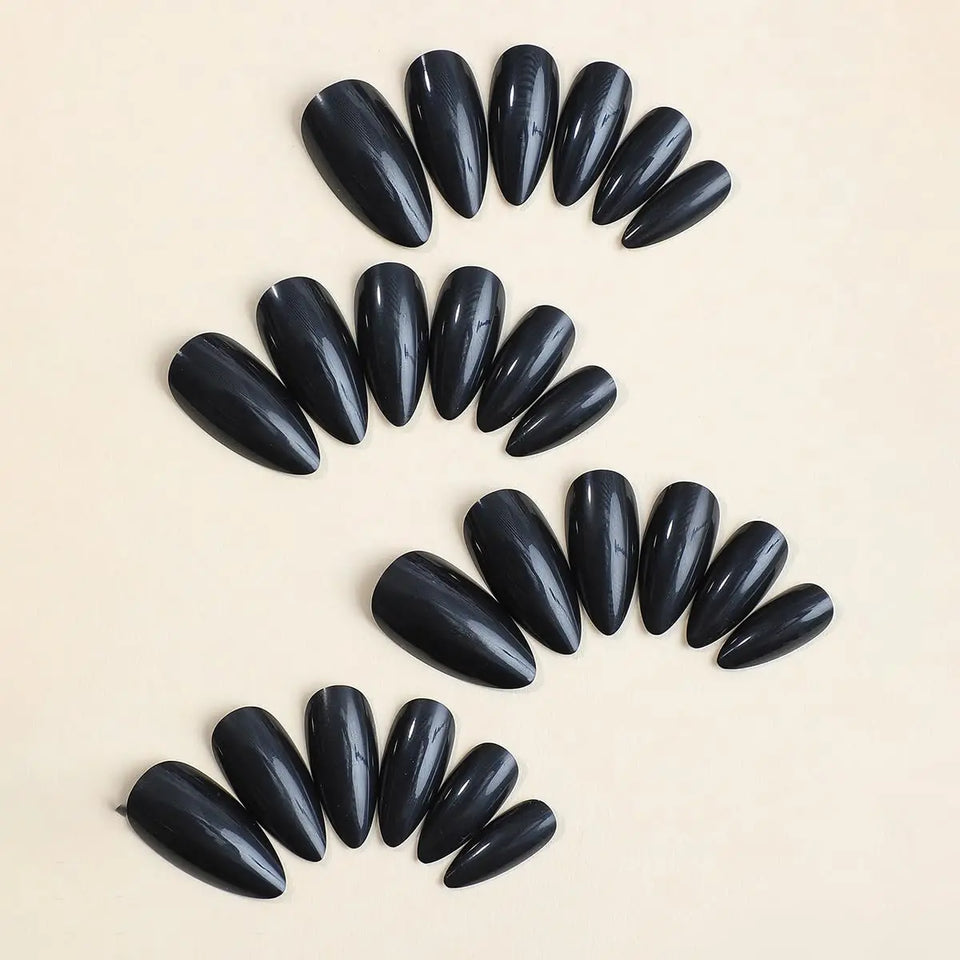 100Pcs Almond Press on Nails Medium Length Fake Nails Black Matte Almond False Nail Tips Artificial Fingernail Extend Fake Nails